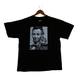 Bromance Abe Lincoln Mad Engine Men's T-Shirt Black Cat Photo Hipster Indie XL